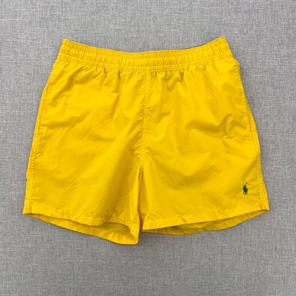 VTG Polo Ralph Lauren Swim Trunks Men Medium Yellow Pony Logo Shorts Summer